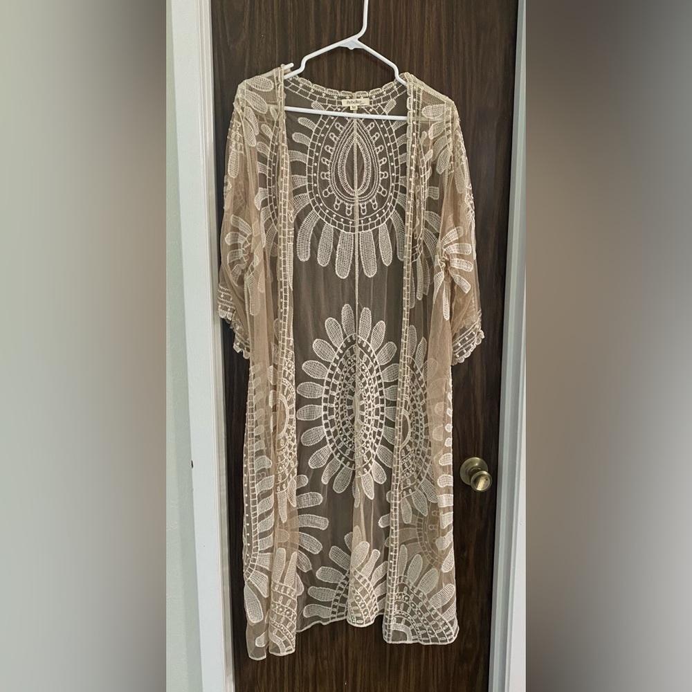 Women's Flowy Kimono Cardigan Lace Crochet Swimwear Floral Cover Ups